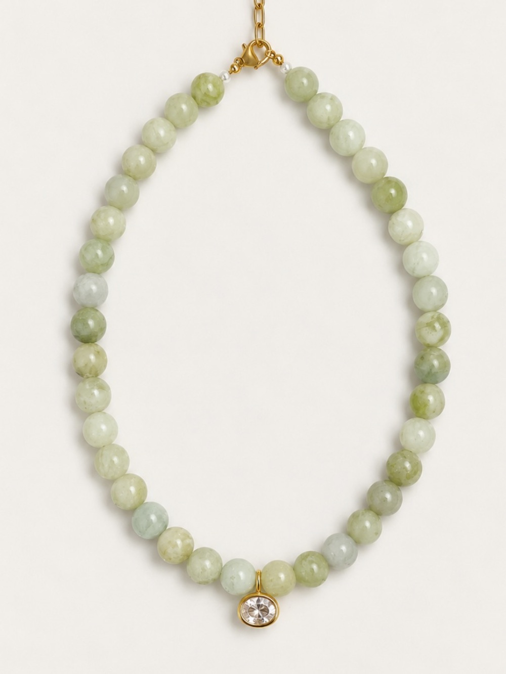 New! 18K Gold Plated Green Aventurine Beaded Crystal Necklace NWOT 1038